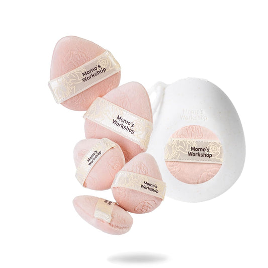 Pink Velvet Powder Puffs, Laser-Cut Rose Design, Dual-Sided, Travel Size & Wide M Size for Pressed Powder, Blush & Contour,5pcs Plush Puffs & Storage Case-BrightBean Baby