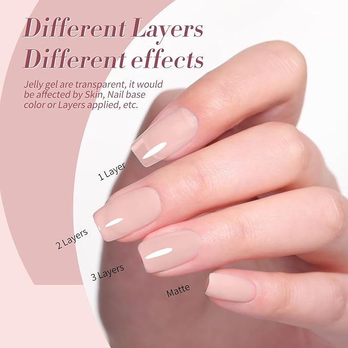 Born Pretty Milky White Jelly Nude Pink Gel Nail Polish Translucent Natural Sheer Pink Soak Off U v Light Cure Gel Polish Kit for Salon and Nail Art DIY at Home 6Colors-BrightBean Baby