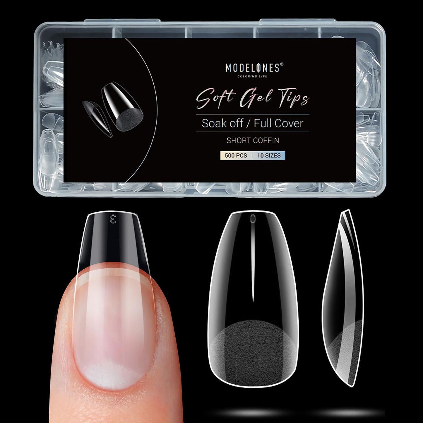 Modelones Short Coffin Nail Tips - 500Pcs Fake Nails Gel Tips Half Matte Full Cover No Filed Stronger Press on for Manicure Extension Art DIY Salon 10 Sizes-BrightBean Baby