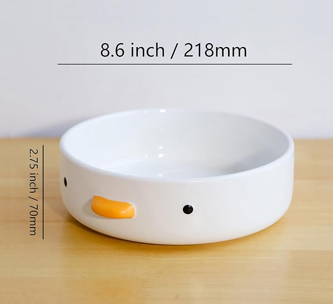 PURROOM Cute Duck 8.6'' Fruit Bowl, Handmade Glaze Large Ceramic Salad Plate, Flat Bottomed Bowl, Home Family, Friend.