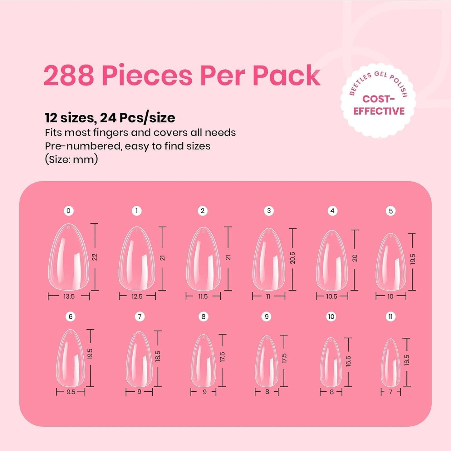 Beetles Gel Short Almond Nail Tips, 288Pcs Pre-Shape Clear Short Almond Gel Press On Nail Fake Nails Easy Nail Extension Full Cover False Nails for Gel Nail Polish Gelly Tips DIY Nail Salon-BrightBean Baby