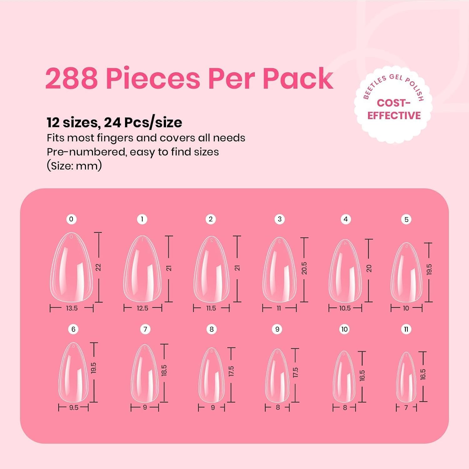 Beetles Gel Short Almond Nail Tips, 288Pcs Pre-Shape Clear Short Almond Gel Press On Nail Fake Nails Easy Nail Extension Full Cover False Nails for Gel Nail Polish Gelly Tips DIY Nail Salon-BrightBean Baby