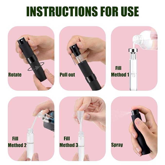 2 PCS/8ml Portable Mini Perfume Atomizer bottles, Empty Refillable Spray Bottle with 3 Types of Refill Tools, Pocket Travel Perfume Sample Bottles(Matte Black)-BrightBean Baby