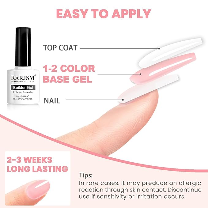 RARJSM Nude Rubber Base Gel Nail Polish Set Clear Sheer Milky White Opaque Pink Builder Base Gel in a Bottle Hard Extension Gel Skin Tone 6 Netural Colors Cured for Nails at Home Salon DIY Beginner-BrightBean Baby