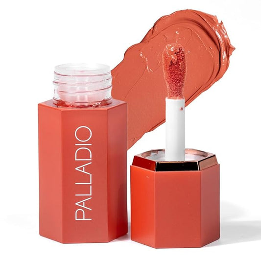 Palladio Liquid Blush for Cheeks & Lips 2-in-1 Makeup Face Blush, Weightless Cream Formula, Smudge Proof Long-Wearing Pigmented Blush, Natural Look Makeup Face Blushes, Dewy Finish, Sunny Coral-BrightBean Baby