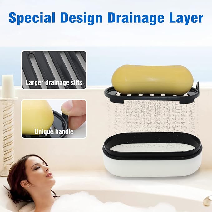 Travel Soap Container, Leakproof Soap Box, Travel Soap Holder with Removable Draining Layer, Portable Soap Case for Traveling, Camping, Gym (White, 1 Pack)-BrightBean Baby