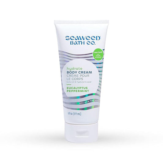 Seaweed Bath Co. Hydrate Body Cream, Eucalyptus Peppermint Scent, 6 Ounce, Nourishing Hand & Body Lotion Moisturizer for Dry Skin, with Sustainably Harvested Seaweed, Kukui Oil, Hyaluronic Acid-BrightBean Baby