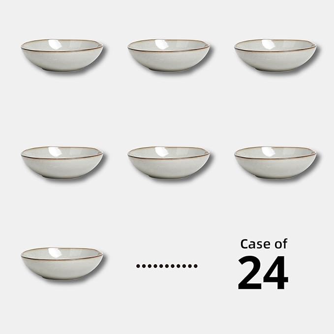 Organic Shape Restaurant Soup/pasta Bowl 8"/30oz, Commerical Grade Catering Stoneware Bowls in Ir-regular Organic Shape, Chip & Scratch Resistant, Glossy Reactive Glaze Grey, Case of 24