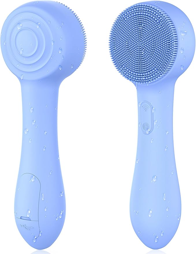 Facial Cleansing Brush Silicone Face Scrubber Waterproof Rechargeable Exfoliator Massage Device for Men & Women, Deep Pore Cleansing, Exfoliating, Removing Blackhead Electric Face Scrub Brush (Blue)-BrightBean Baby