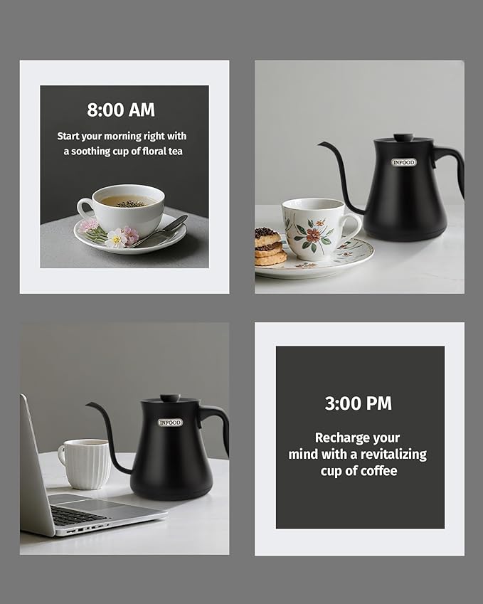 0.8L Gooseneck Electric Kettle, Precise Temperature Control for Pour Over Coffee & Tea, 1200W Fast Boiling Water, Auto Shut Off, Scheduling, Stainless Steel, Black