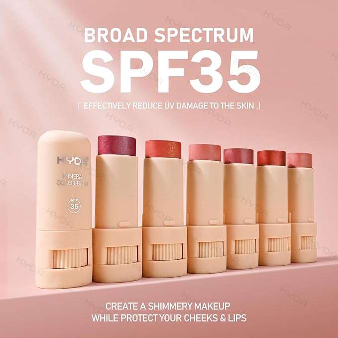 KYDA 3 Colors Mineral Color Balm, Buildable Shimmer Color for Lips and Cheeks, Broad spectrum SPF 35, Natural Shimmer Finish, Lightweight Blendable Creamy, Multiuse Blush Stick, Set A-BrightBean Baby