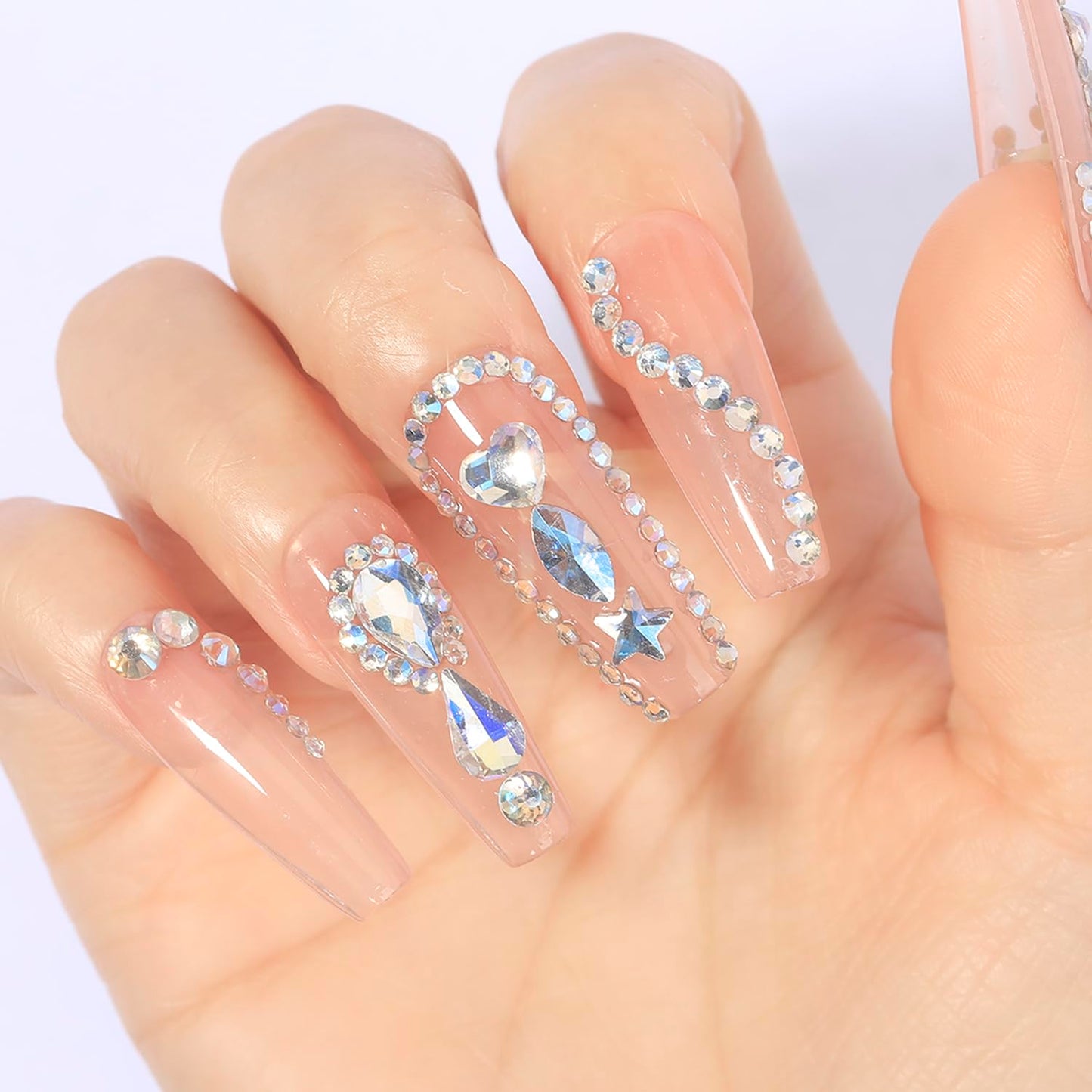 HNUIX Nail Rhinestones - 3D Multi Shape Size, Crystal Blue Moonlight Nail Gems, Flat Back, with Kit, for Nail Art, DIY Decorations-BrightBean Baby