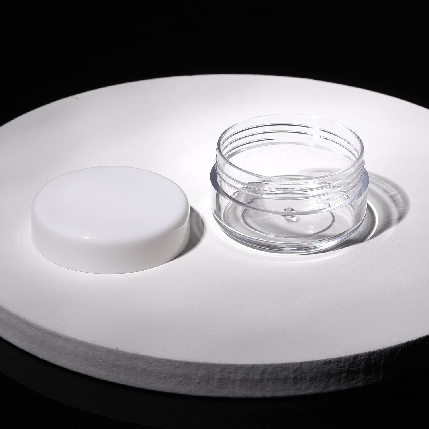 Refillable Cosmetic Sample Jars - 100 Pack 10g (0.35oz) White Small Travel Containers with Lids + 10 Mini Makeup Spatulas - BPA Free-BrightBean Baby