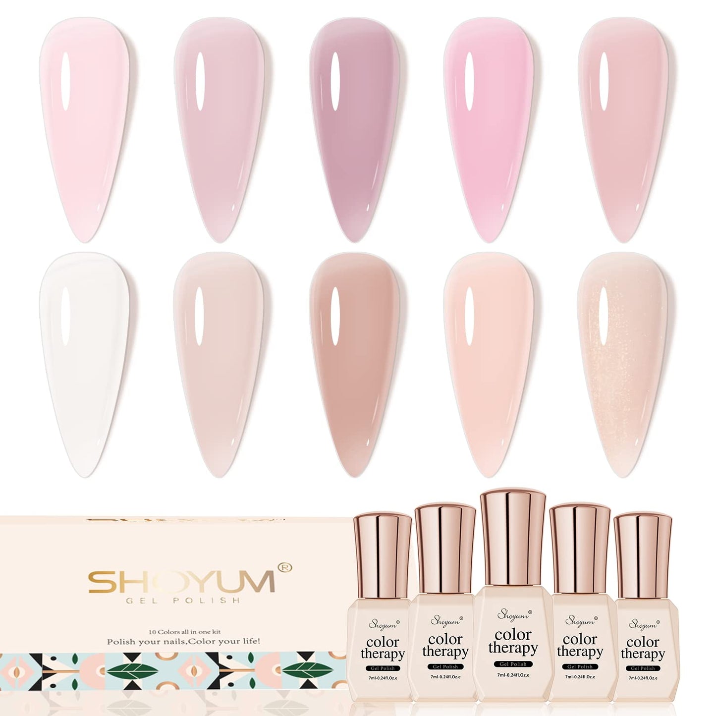 Nude Pink Gel Nail Polish Set, 10 Colors Neutral Nude Gel Polish Kit Translucent Milky White Purple Spring Summer Trend Nail Art DIY Manicure at Home Gifts for Girls Women-BrightBean Baby