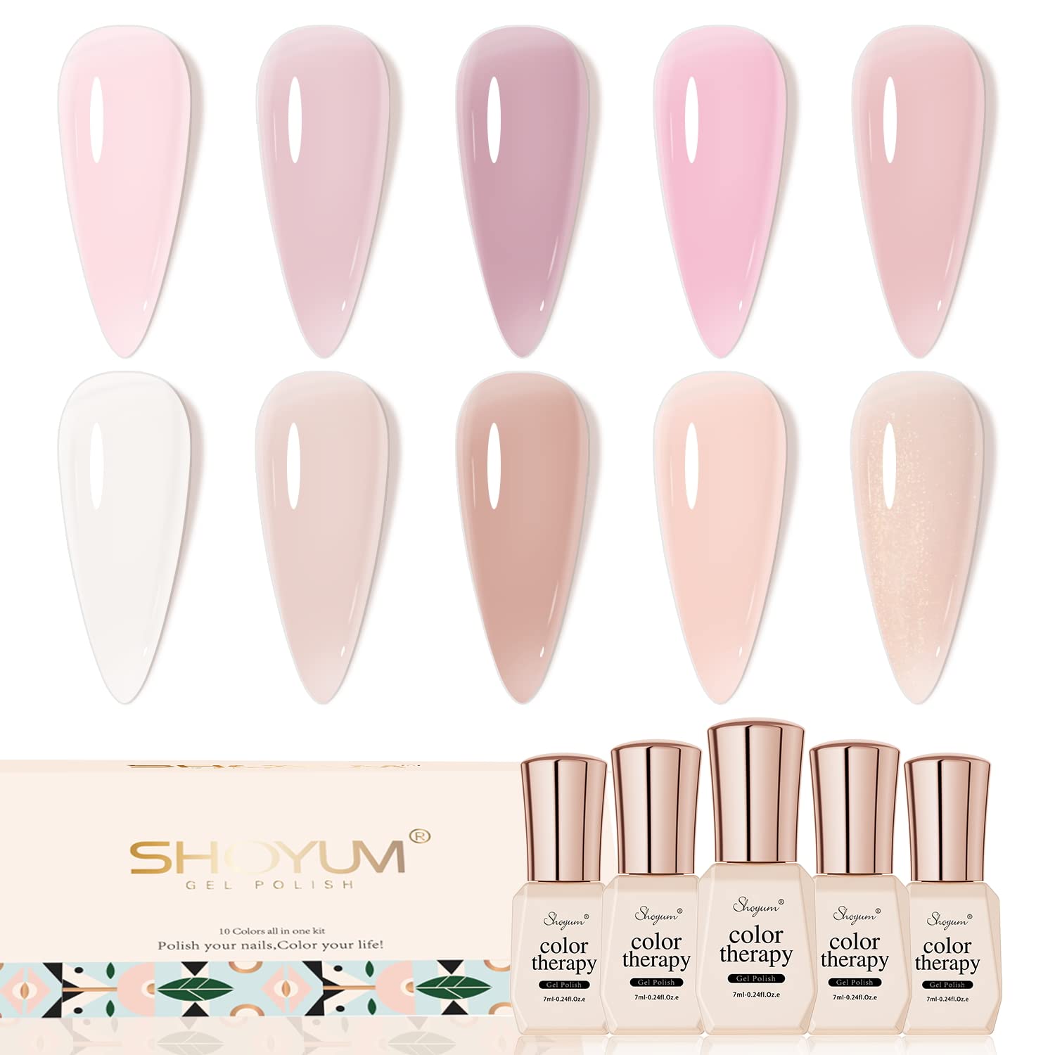 Nude Pink Gel Nail Polish Set, 10 Colors Neutral Nude Gel Polish Kit Translucent Milky White Purple Spring Summer Trend Nail Art DIY Manicure at Home Gifts for Girls Women-BrightBean Baby