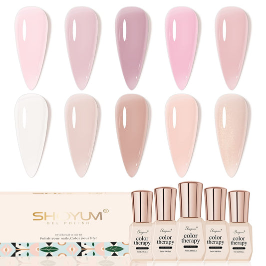 Nude Pink Gel Nail Polish Set, 10 Colors Neutral Nude Gel Polish Kit Translucent Milky White Purple Spring Summer Trend Nail Art DIY Manicure at Home Gifts for Girls Women-BrightBean Baby