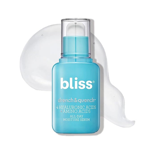 Bliss Hyaluronic Acid Drench & Quench Facial Serum – Hydrating Serum for Dry, Sensitive Skin - Lightweight Gel Formula for Deep Hydration & Plump Skin - Clean, Cruelty-Free - 1 Fl Oz-BrightBean Baby