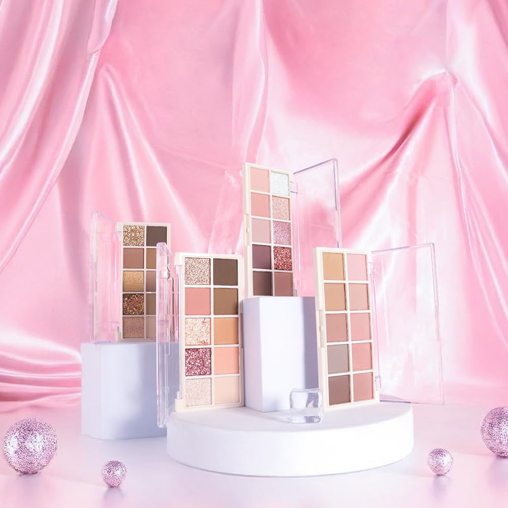 Ten Color Pink Brown Series Matte Eyeshadow Makeup Palette, High-Pigment Eye Shadow, Smooth & Blendable, Everyday Velvety Matte Finish Eye Makeup Looks Box, Vegan & Cruelty-Free, 0.35 Oz 04#-BrightBean Baby