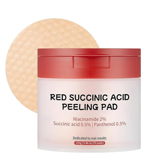 Red Succinic Acid Facial Peeling Pads with Niacinamide, AHA, BHA & Panthenol - Exfoliating Toner Pads for Breakout-Prone Skin - Non-Comedogenic & Soothing (70pads)-BrightBean Baby