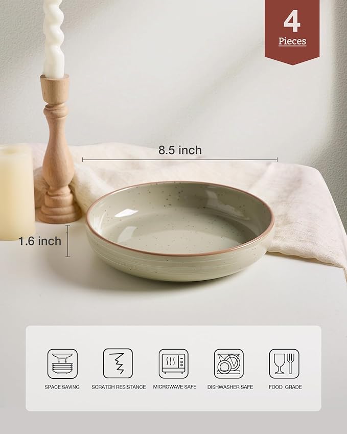 famiware Milkyway 33 oz Bowl Set, Pasta Bowls Set of 4, Salad Bowls, Double Reactive Glaze, Sturdy & Stackable, Ideal for Housewarming, Festivals, Matcha Green with Speckles