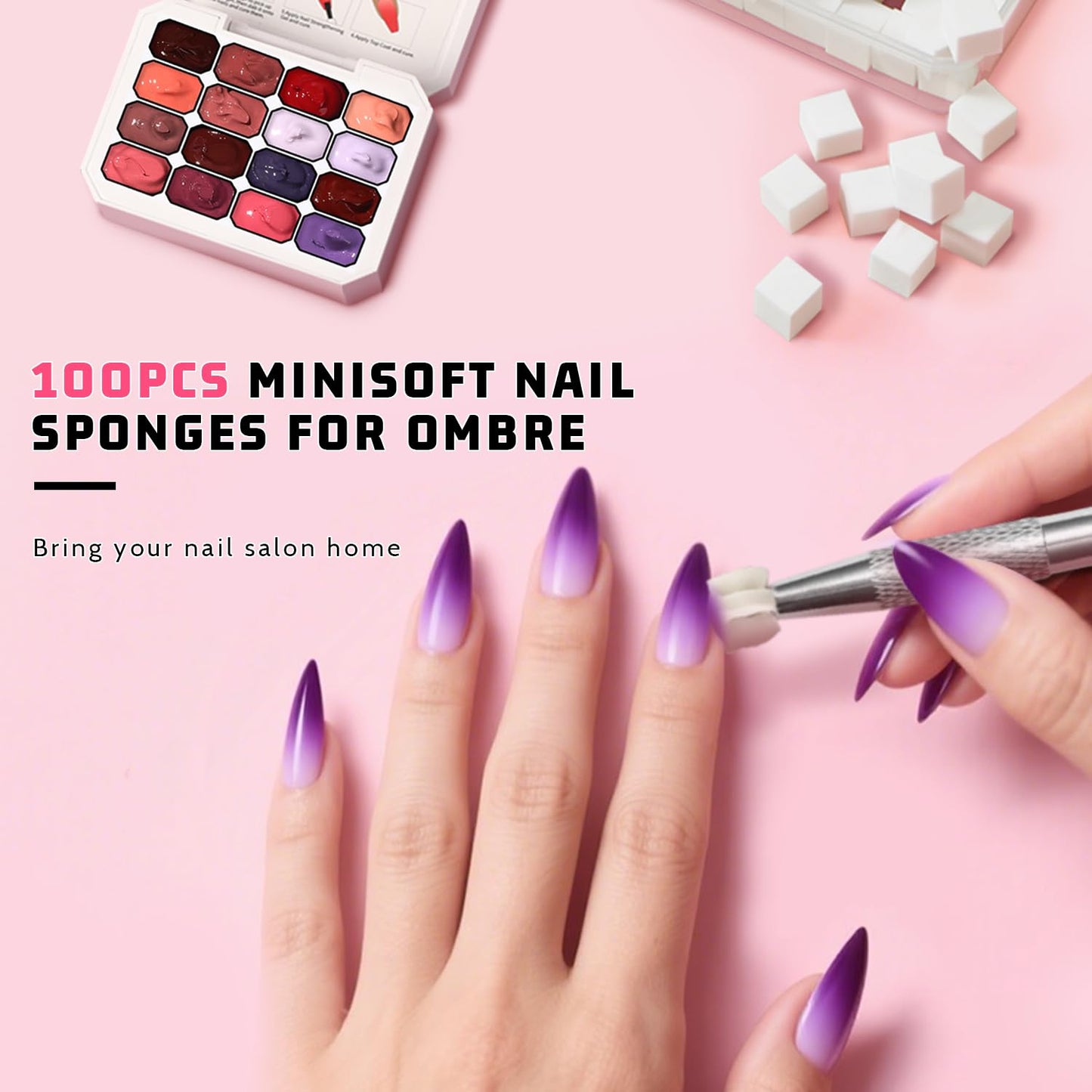 Sponge Pat Paint Nail Gel, Ombre Nails Gradient Gel Nail Blush Blooming Aura Nails Drawing Stripper Floral Painting DIY Nail Art, No Wipe, UV/LED Curing (16 Colors M)-BrightBean Baby