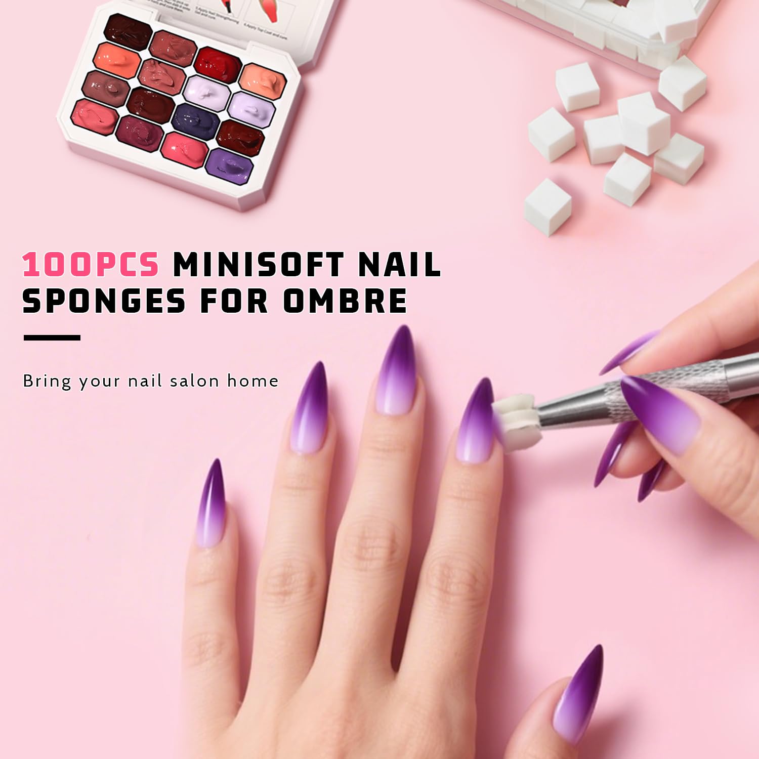 Sponge Pat Paint Nail Gel, Ombre Nails Gradient Gel Nail Blush Blooming Aura Nails Drawing Stripper Floral Painting DIY Nail Art, No Wipe, UV/LED Curing (16 Colors M)-BrightBean Baby