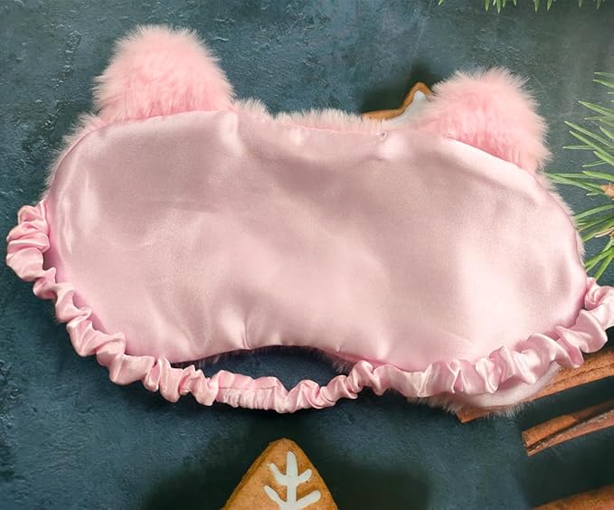 Cute Soft Plush Cat Sleeping Mask for Women Girls, Cute Animal Sleep Eye Cover Mask Eye Funny Blindfold Eyeshade for Night Nap Travel (Pink)-BrightBean Baby