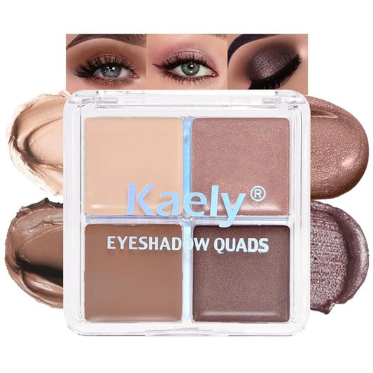 Cream Eyeshadow Quad, Nude Brown Matte Shimmer Eyeshadow Palette Makeup, Neutral Eye Shadow Palette for Older Women Pigmented Waterproof, sombras para ojos, 03-BrightBean Baby