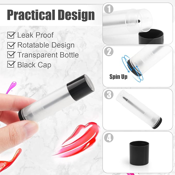 50Pcs 5g Lip Balm Tubes Plastic Lipstick Containers Empty Refillable Twist-up Lip Gloss Balm Filling Stick Clear Tube Holder with Black Cap for DIY Chapsticks Crayon Solid Perfume-BrightBean Baby