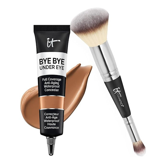 IT Cosmetics Makeup Set - Includes Supersize Bye Bye Under Eye Concealer (40.5 Deep) + Heavenly Luxe Complexion Perfection Concealer Brush (1 fl oz) - with Collagen, Hyaluronic Acid & Antioxidants-BrightBean Baby