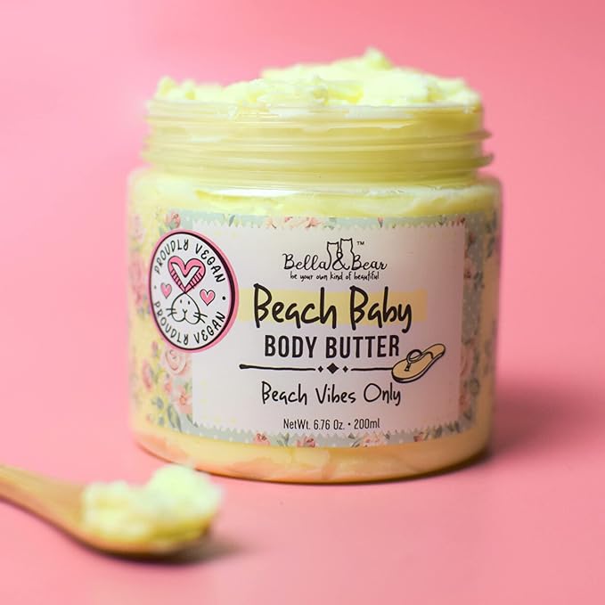Bella and Bear Beach Baby Body Butter - Moisturizing Shea Cream for Women - Vegan, Cruelty& Oil-Free - Helps Prevents Pregnancy Stretch Marks 6.76-oz-BrightBean Baby