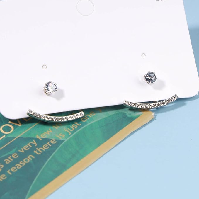 Crystal Bar Ear Climber Earrings Silver Rhinestone Ear Jacket Earrings Boho Bar Ear Crawlers Earrings Minimalist Geometric Moon Earrings Jewelry for Women and Girls-BrightBean Baby