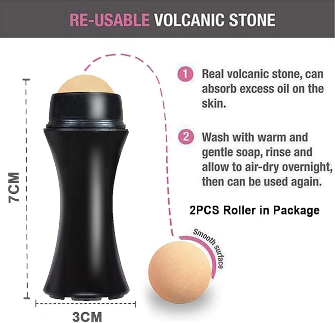 2Pcs Volcanic Face Roller Oil Control On The Go Oil-Absorbing Blotting Tool Natural Volcanic Roller Stone Ball (Black and White)-BrightBean Baby