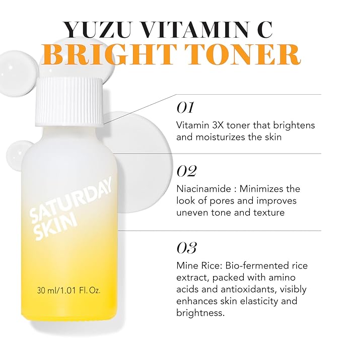 Saturday Skin 3-Piece Skin Care Set Yuzu Vitamin C Sleep Mask Yuzu Vitamin C Bright Toner and Eye Cream Overnight Facial Masks Korean Beauty Best Vitamin C Skincare Set-BrightBean Baby