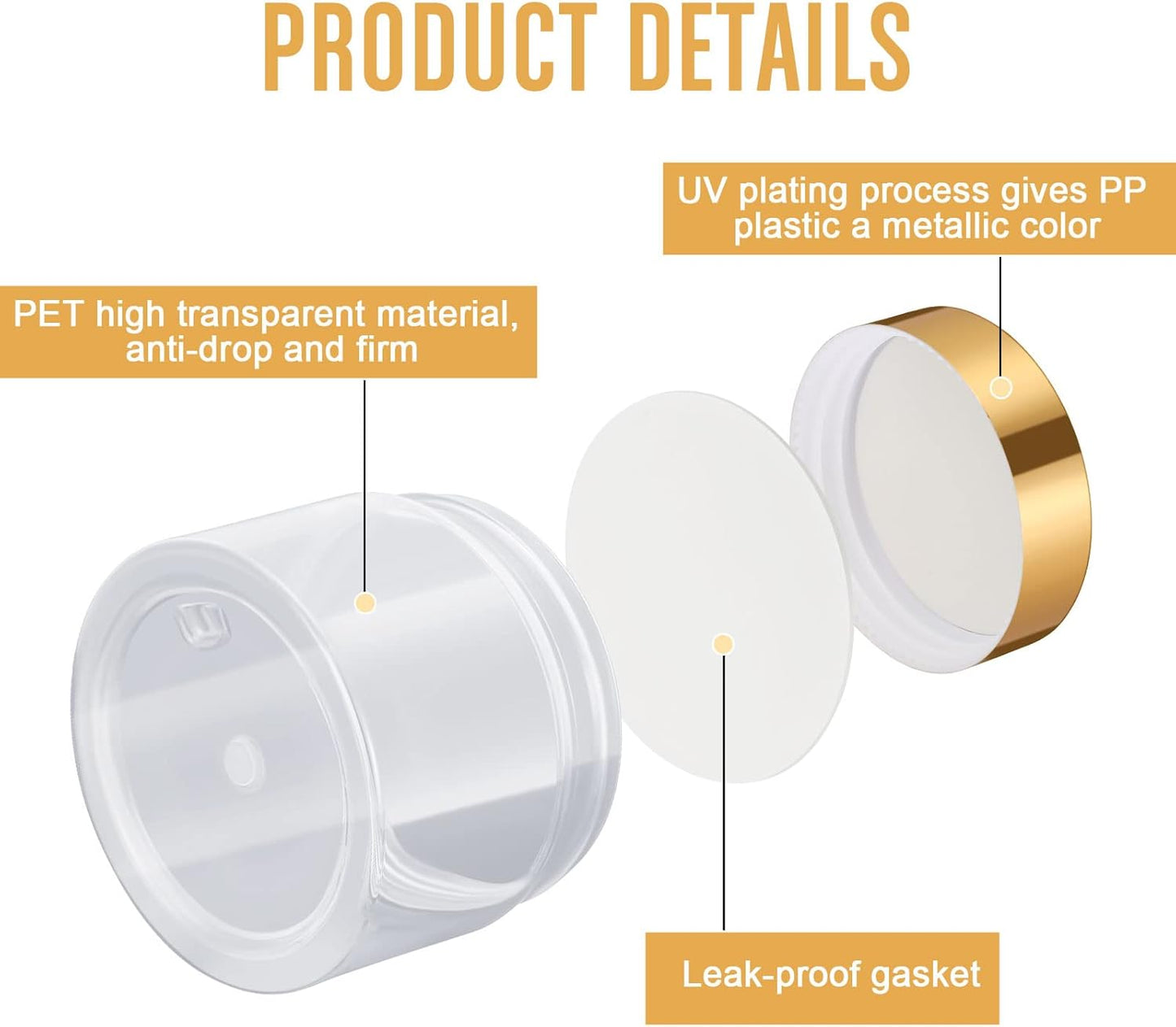 SATINIOR 100 Pcs Plastic Jars with Lids Small Containers Lids Wide Mouth Small Plastic Containers for Lotion Cream Rhinestones Body Butters Travel Storage(1 oz,Gold)-BrightBean Baby