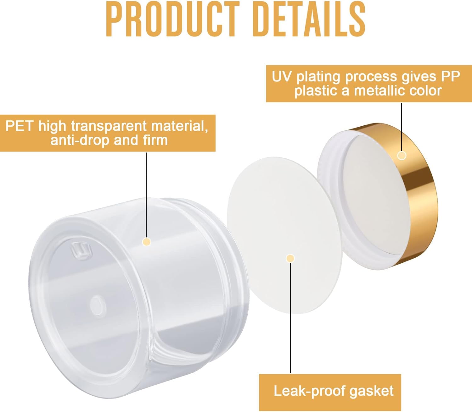 SATINIOR 100 Pcs Plastic Jars with Lids Small Containers Lids Wide Mouth Small Plastic Containers for Lotion Cream Rhinestones Body Butters Travel Storage(1 oz,Gold)-BrightBean Baby