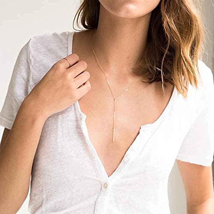 Boho Long Bar Necklace Choker Y Lariat Necklace Chain Minimalist Drop Necklace Jewelry for Women and Girls-BrightBean Baby