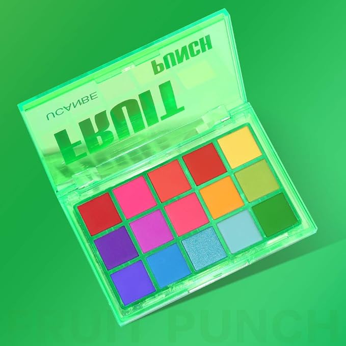 UCANBE Bright Colorful Neon Rainbow Makeup Eyeshadow Palette 15 Shades Green Purple Yellow Make Up Pallets Kit Vibrant Shimmer Matte Pigmented Blendable - Fruit Punch-BrightBean Baby