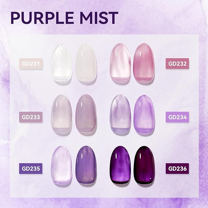 JODSONE Jelly Gel Nail Polish Set of 6 Colors Purple Set for Salon Manicures and DIY Nail Art at Home Need U V Cured Gift for Women-BrightBean Baby