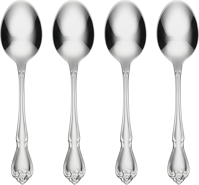Oneida B552004C True Rose Everyday Flatware Dinner Spoons, Set Of 4, 6.75" L x 1.6" W