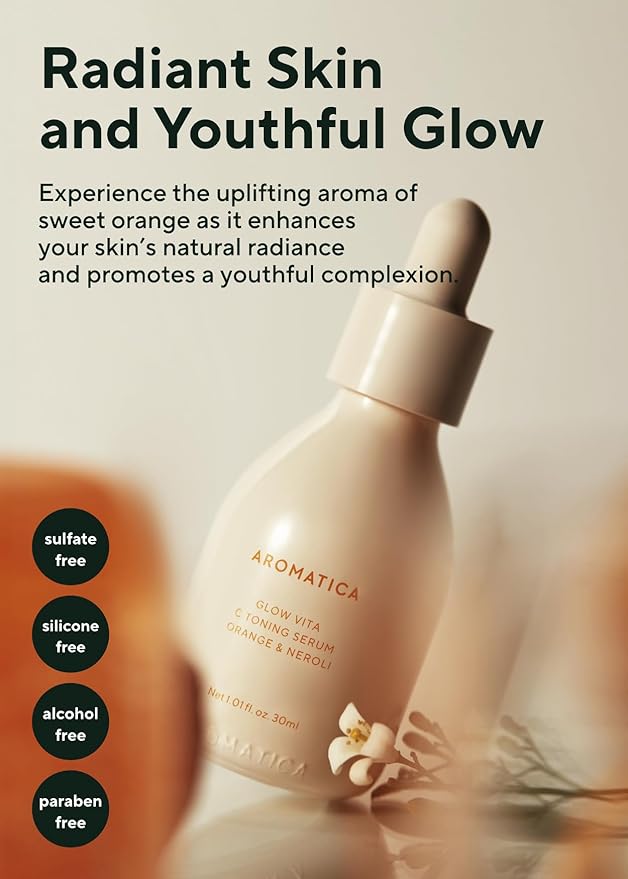 AROMATICA Glow Vita C Toning Serum Orange & Neroli 30ml/1.01 fl. oz - Orange Vitamin C Serum for Face with Hyaluronic Acid For Sensitive Skin-BrightBean Baby