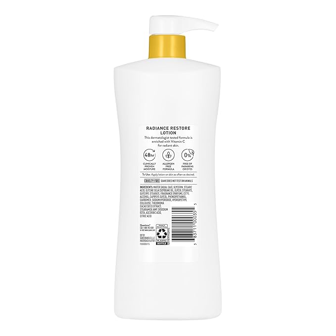 Suave Radiance Restore Hand & Body Lotion For Women With Vitamin C, Brighten & Hydrate Dry, Dull Skin, Non Greasy, Moisturizing Cream Evens Skin Tone, Allergen Free, 28 FL OZ Pump, 4 Pack-BrightBean Baby