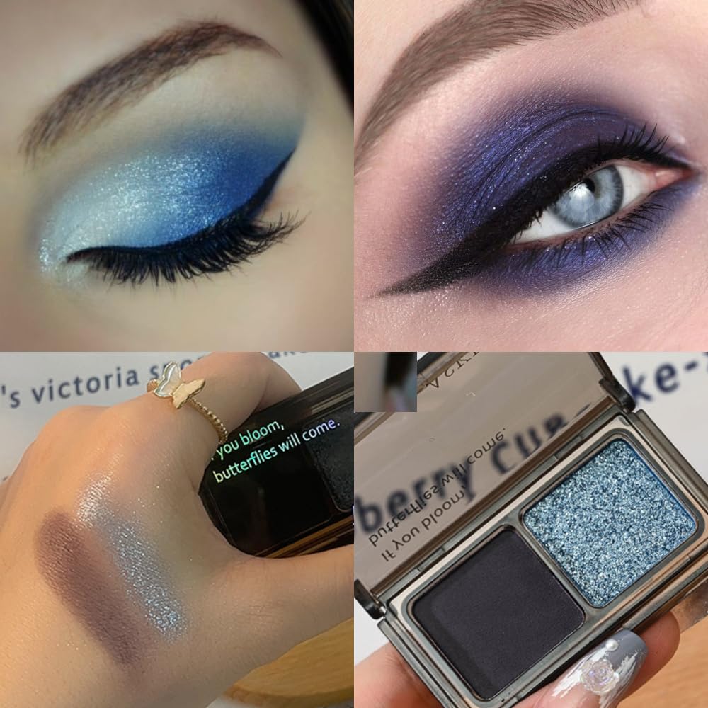 AMY'S DIARY 2 Color Shimmer blue+Deep purple Eyeshadow Palette – Shimmer matte Shades eye shadow for Eye Makeup, Long-Lasting & Highly Pigmented, Vegan & Cruelty-Free for woman-BrightBean Baby