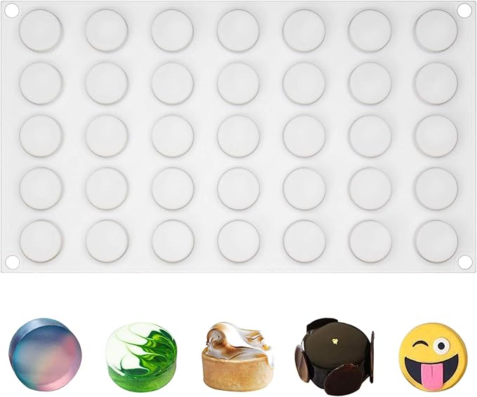 Funshowcase Mini Round Disc Silicone Mold Tray per Cavity 0.9x0.9x0.4inch 35 Cavities