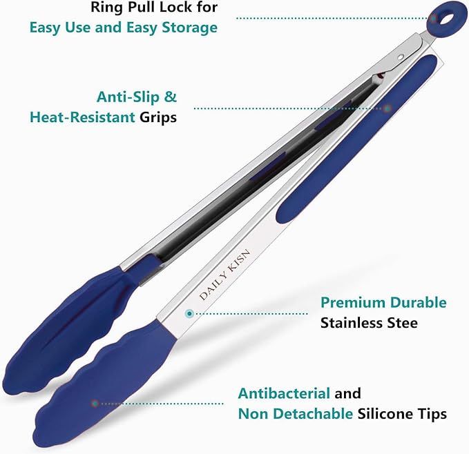 Kitchen Tongs Set of 3, Cooking Tongs with Silicone Tips, Non-Scratch Heat Resistant Tongs for Grilling Cooking BBQ Salad Buffet (Pink/Purple/Navy, 7/9/12 Inch)