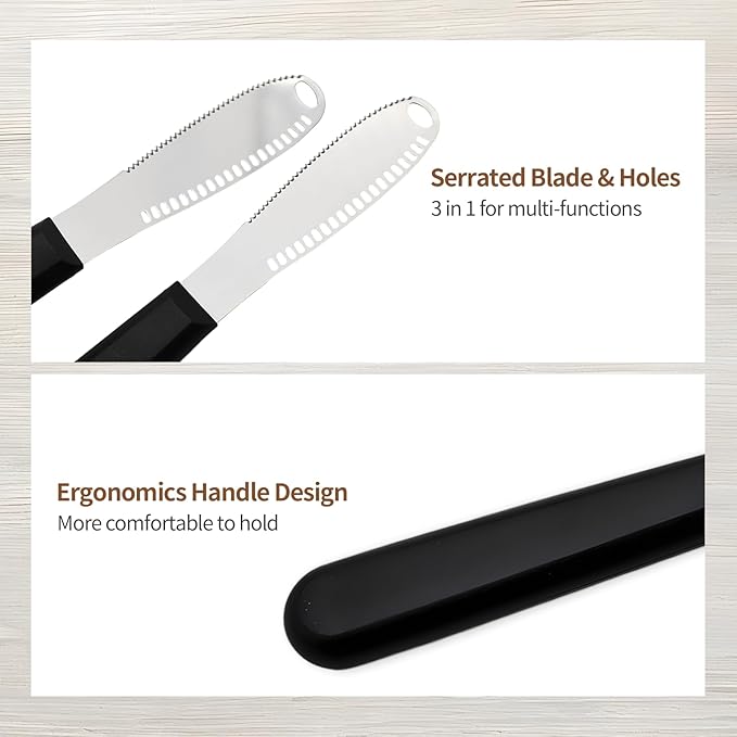 2 Pcs Butter Knife Spreader with Holes, 3 in 1 butter knife, butter curler knife, Butter Grater with Ergonomic Handle, stainless steel butter spreader for Butter, Cheese, Jam