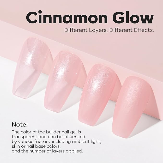 modelones Builder Nail Gel, 8-in-One Pink Shimmer Builder, Sparkle Glitter Pink Rubber Base Gel Polish LED Lamp Cured Hardener Color Base Strengthener Extension for Home DIY Salon Girls-BrightBean Baby