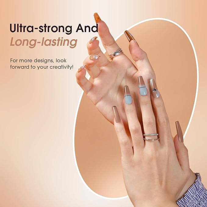 ROSALIND Poly Nail Gel Kit -8 Colors + Nail Art Accessories Kit Neon Poly Nails Gel Kit Starter Kit With Slip Solution Pro Clear Bright Colors Nail Extensions Gel Set with Mini UV Lamp-BrightBean Baby