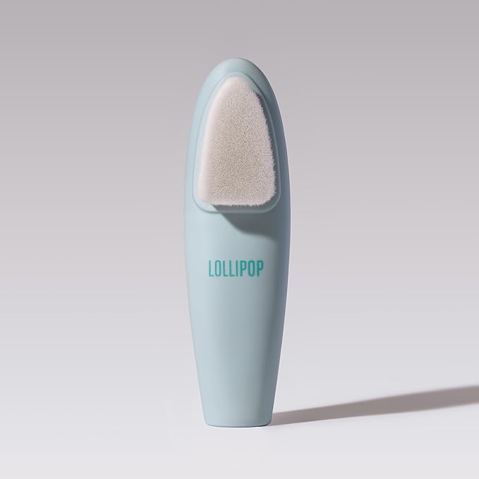 LOLLIPOP Dual-Sided Facial Cleansing Brush | Handle Size Silicone Face Exfoliator and Soft Fiber Cleanser | Manual Face Scrubber for Pores, Makeup Removal, Blackhead and Skincare Routine, Oceanic-BrightBean Baby
