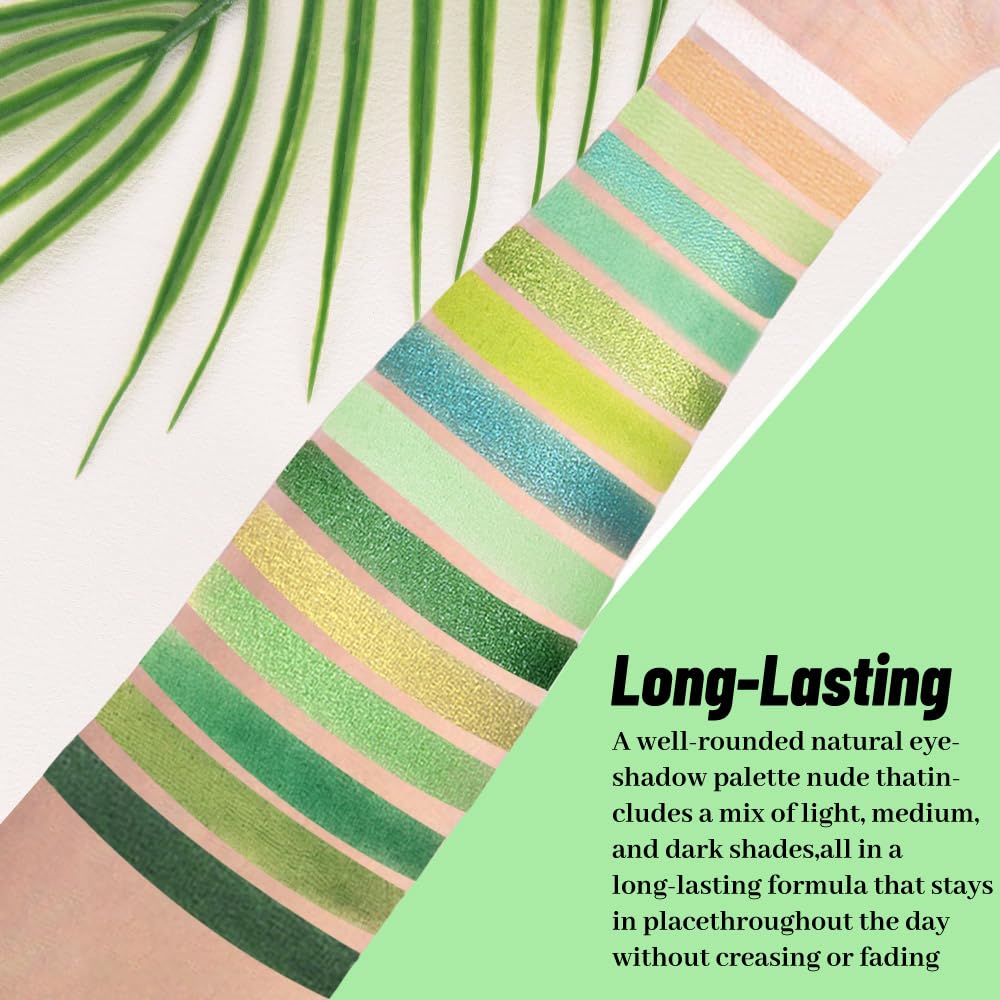15 Colors Green Matte & Shimmer Eyeshadow Palette - Olive Teal GreenYellow DarkSeaGreen LimeGreen Pink White Eye Shadow Primers Powder for Smoky Looks, Makeup Artist Friendly, Vegan & Cruelty-Free-BrightBean Baby
